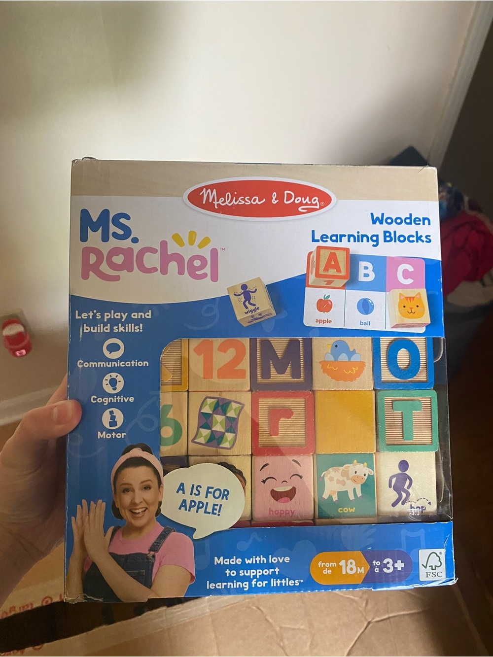 Melissa & Doug Wooden Learning Blocks - Blue, Yellow, Pink, Green, Orange